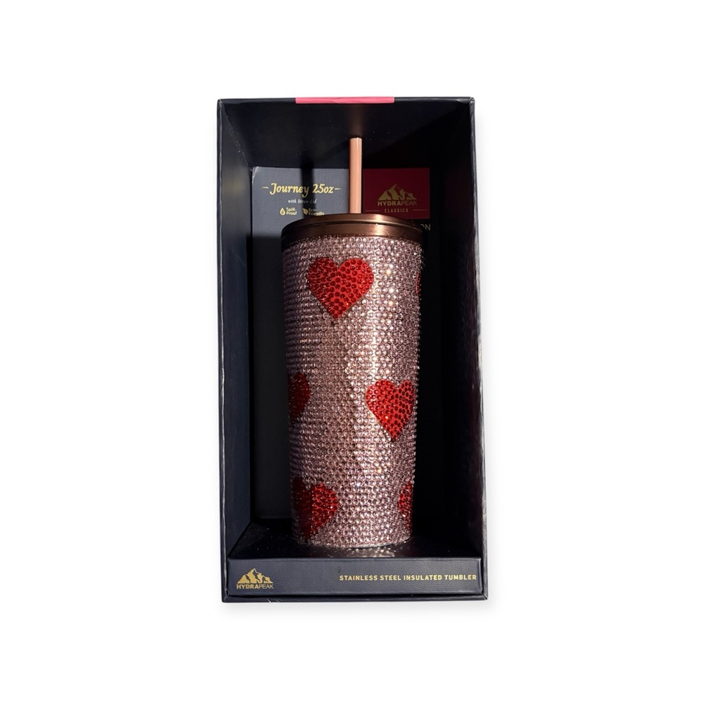 Limited Edition Hydrapeak Classic Journey 25oz Tumbler Rose Bling Red Hearts New